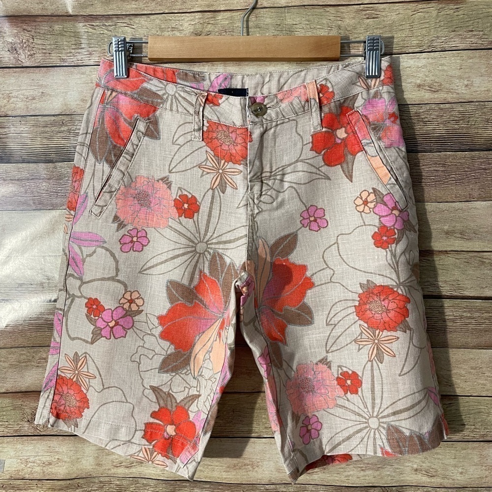 Boston Proper Women’s Shorts Multicolor Floral Linen Cargo Size: 2